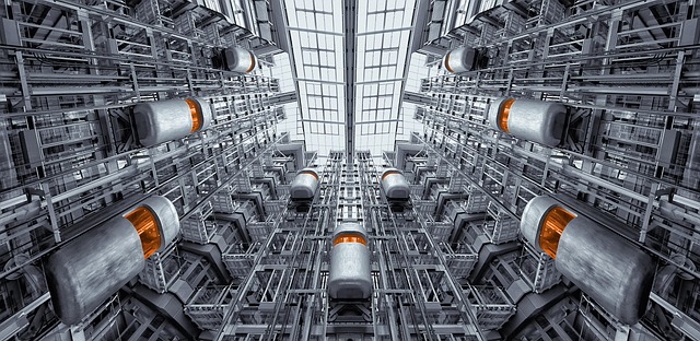 Futuristic cinema interior with holographic lighting