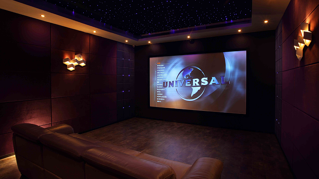 Luxurious cinema lobby with ambient lighting
